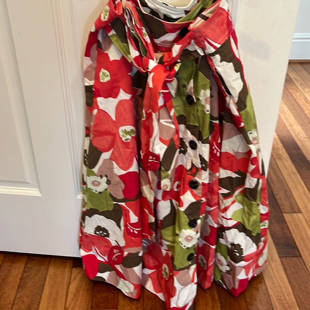 Natori Red Green Floral Midi Skirt